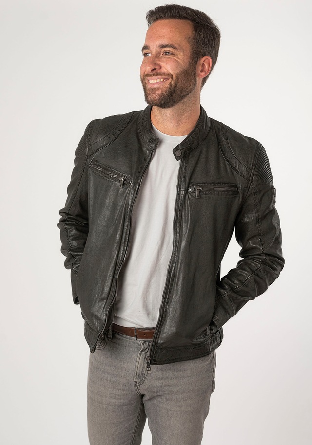 Mauritius Lederjacke »MMCollins« mti Reissverschluss, Stehkragen, Ziersteppung