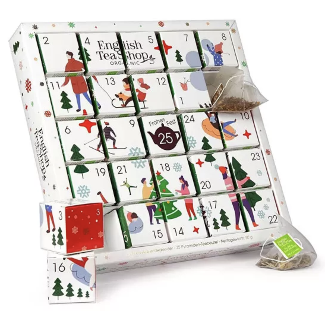 (215x215mm) White Ornaments Puzzle Tee Adventskalender Bio Pyramiden Teebeutel mit 25 Türchen (62004) - Weiss