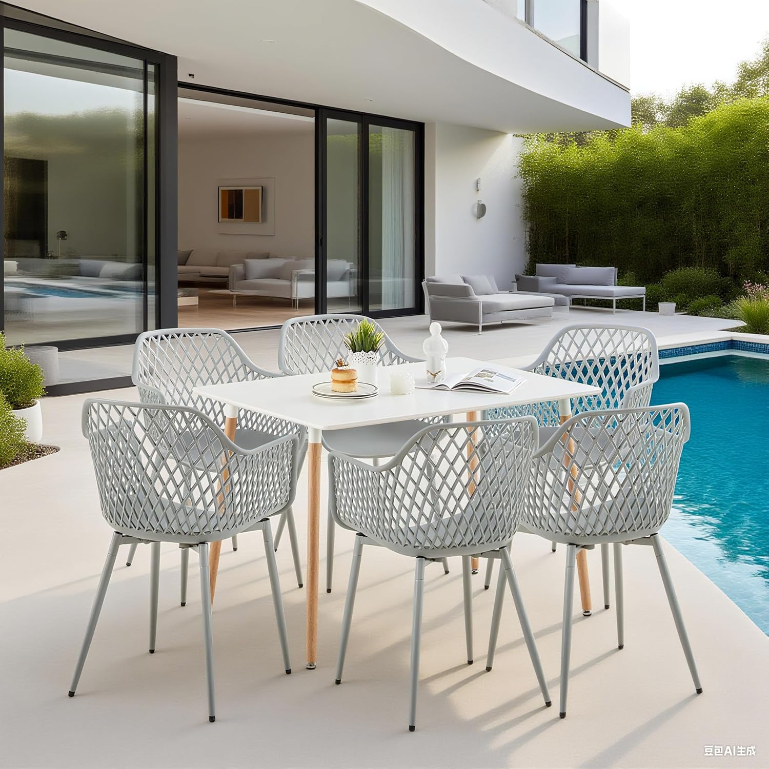 Gartenstühle 4er Set, Garten Sessel Outdoor, Gartenstuhl Kunststoff Terrassenstühle Balkonstühle, Metallstuhlbeine, 120 kg belastbar, Grau