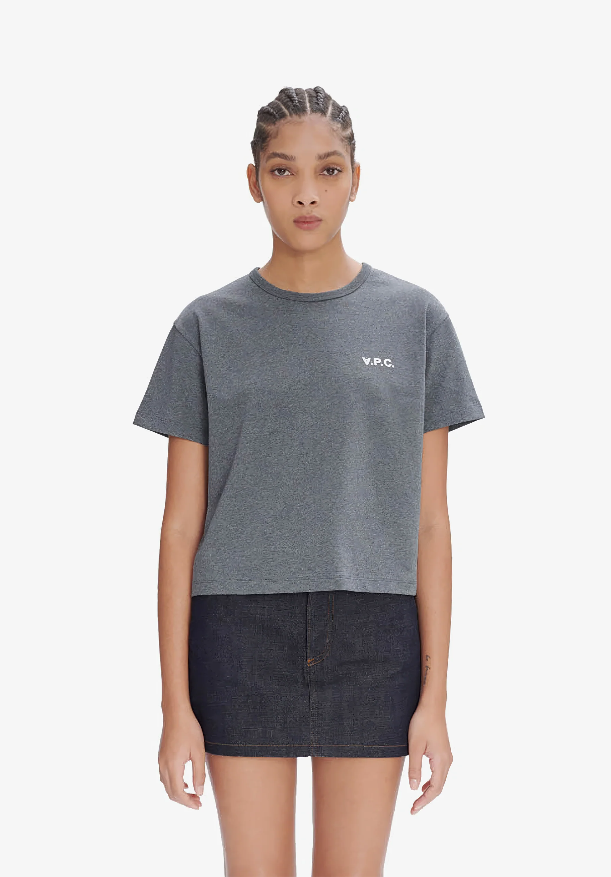 t-shirt boxy petit vpc - Anthracite chine / blanc