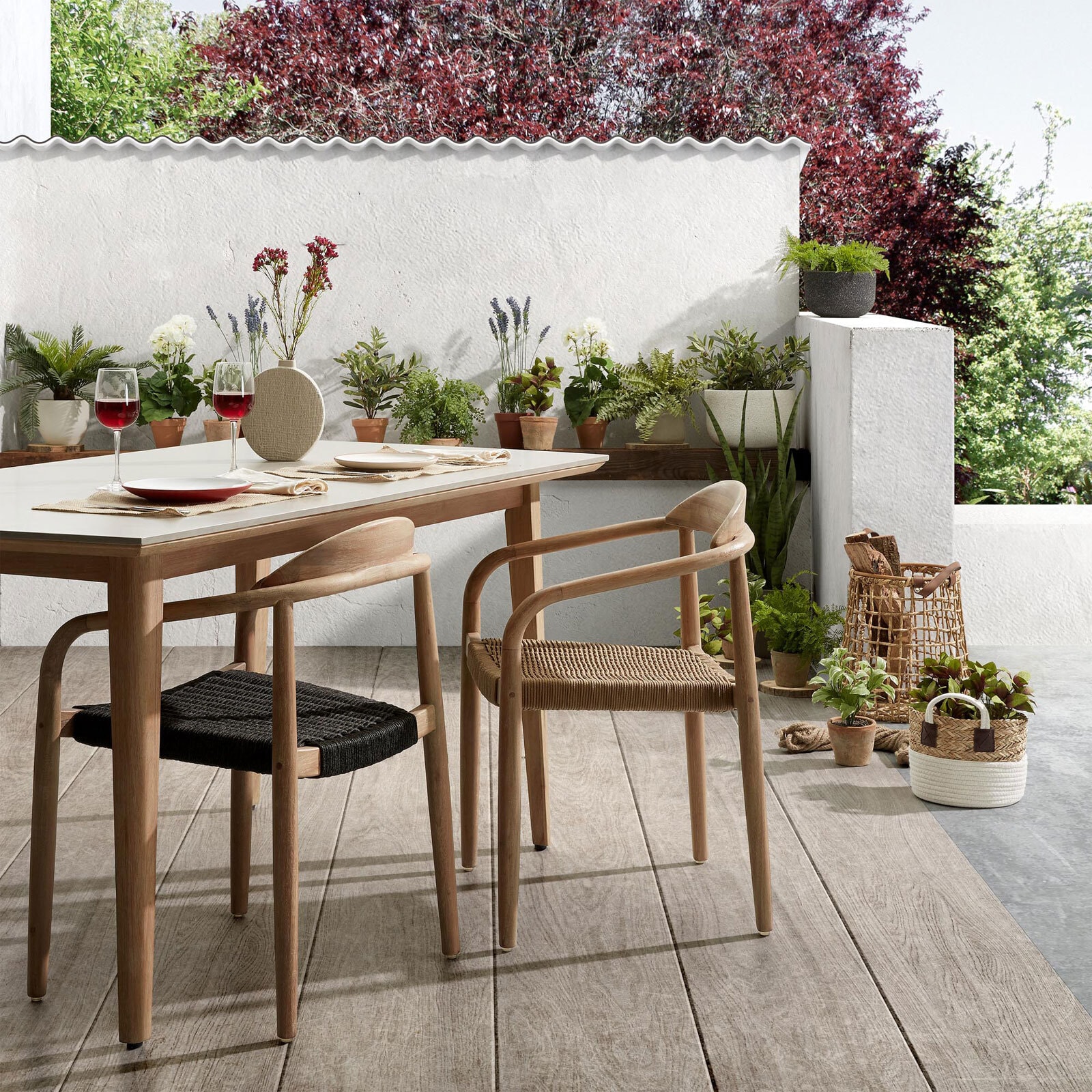 Kave Home Stapelstuhl Garten NINA 4er Set braun /schwarz