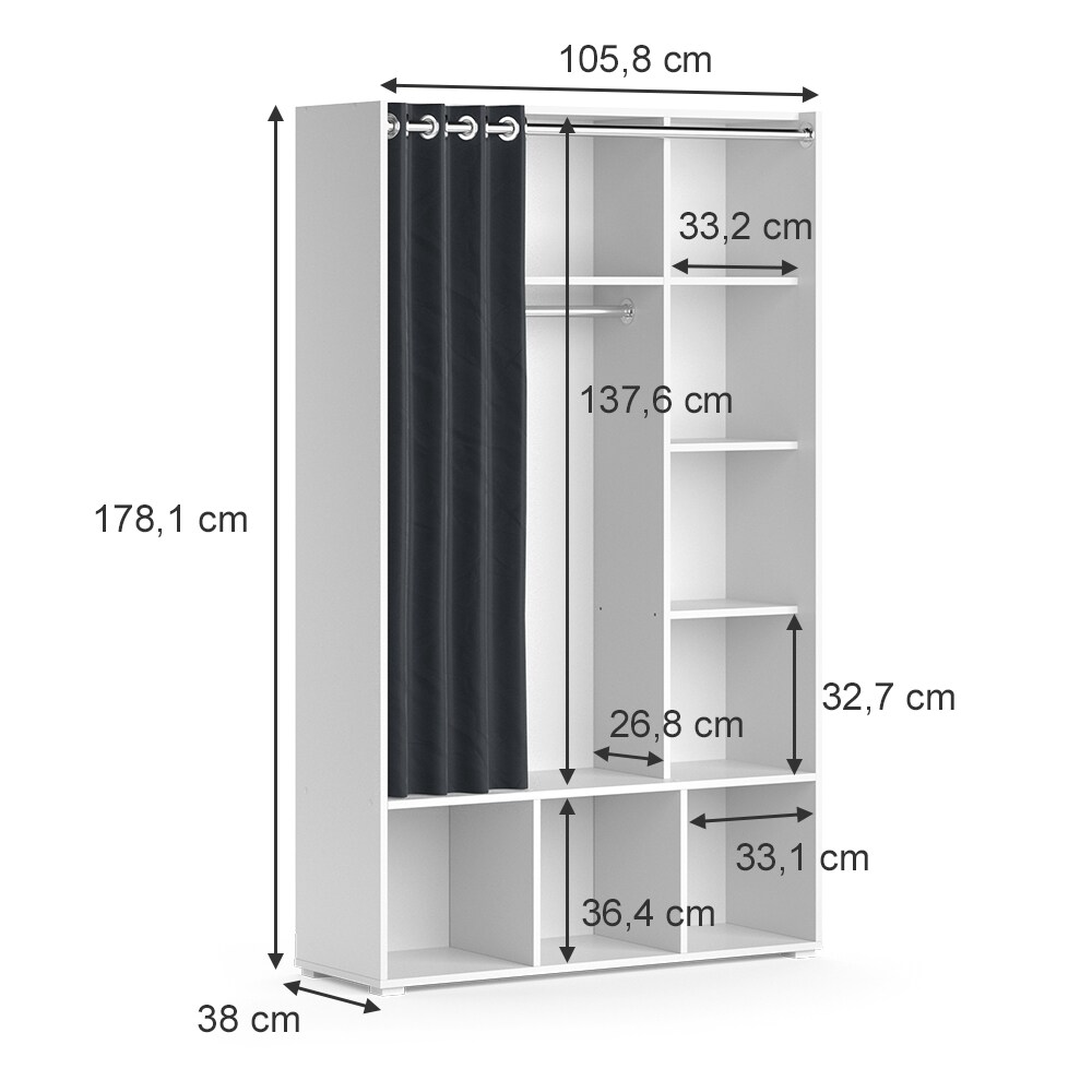 Vicco Kinderkleiderschrank Kinderzimmerschrank Kindergarderobe Luigi Weiß 106 x 178 cm modern Schrankregal Jugendzimmerschrank Organizer Vorhang Kleiderstange Fächer Aufbewahrung Spielzeugablage