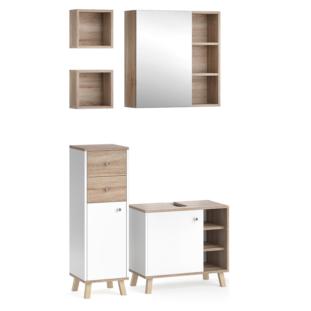 Vicco Badmöbelset Midischrank Waschtischunterschrank Spiegelschrank Senyo S/W