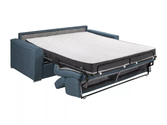Canapé 2 places convertible express en tissu bleu - couchage 120 cm - Matelas 16 cm mémoire de forme VIZIR