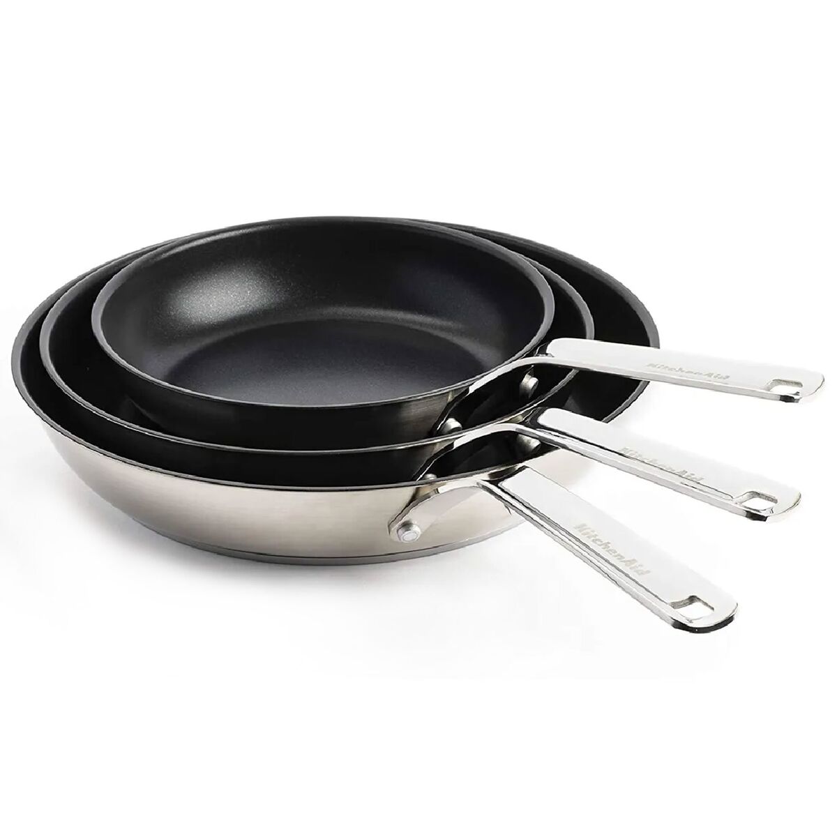 Sett med stekepanner 20 cm + 24 cm + 28 cm, rustfritt stål