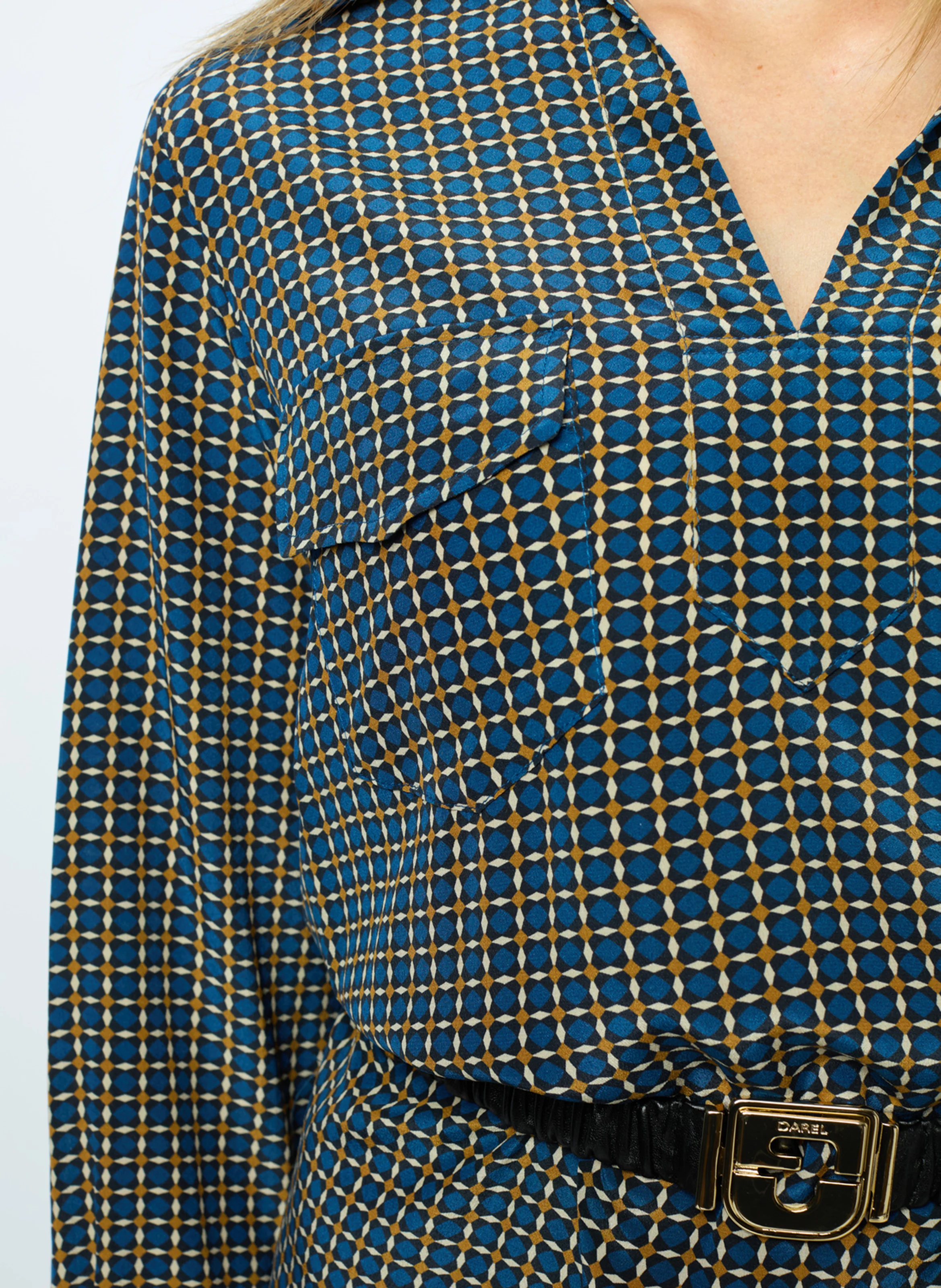 SAPHIA - Robe droite col classique en soie | Bleu