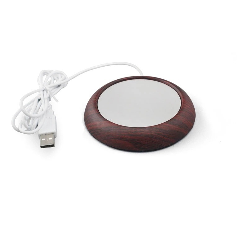 Mini Tassenwärmer Heizplatte im Holz Look mit USB Anschluss für PC / Laptop - Nussbaum