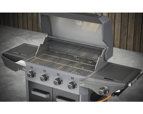 Tenneker® Carbon TG-4 U Gasgrill met 4 branders + zijbrander, gietijzeren rooster, zwart