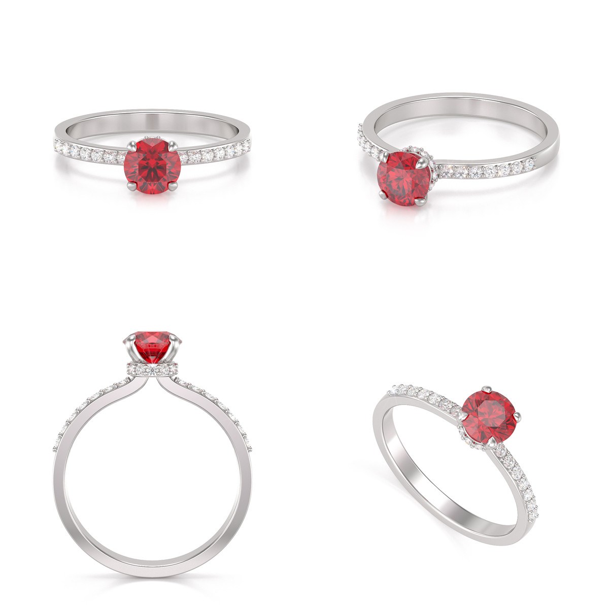 Bague ADEN Or 585 Blanc Rubis et diamants 2.4grs