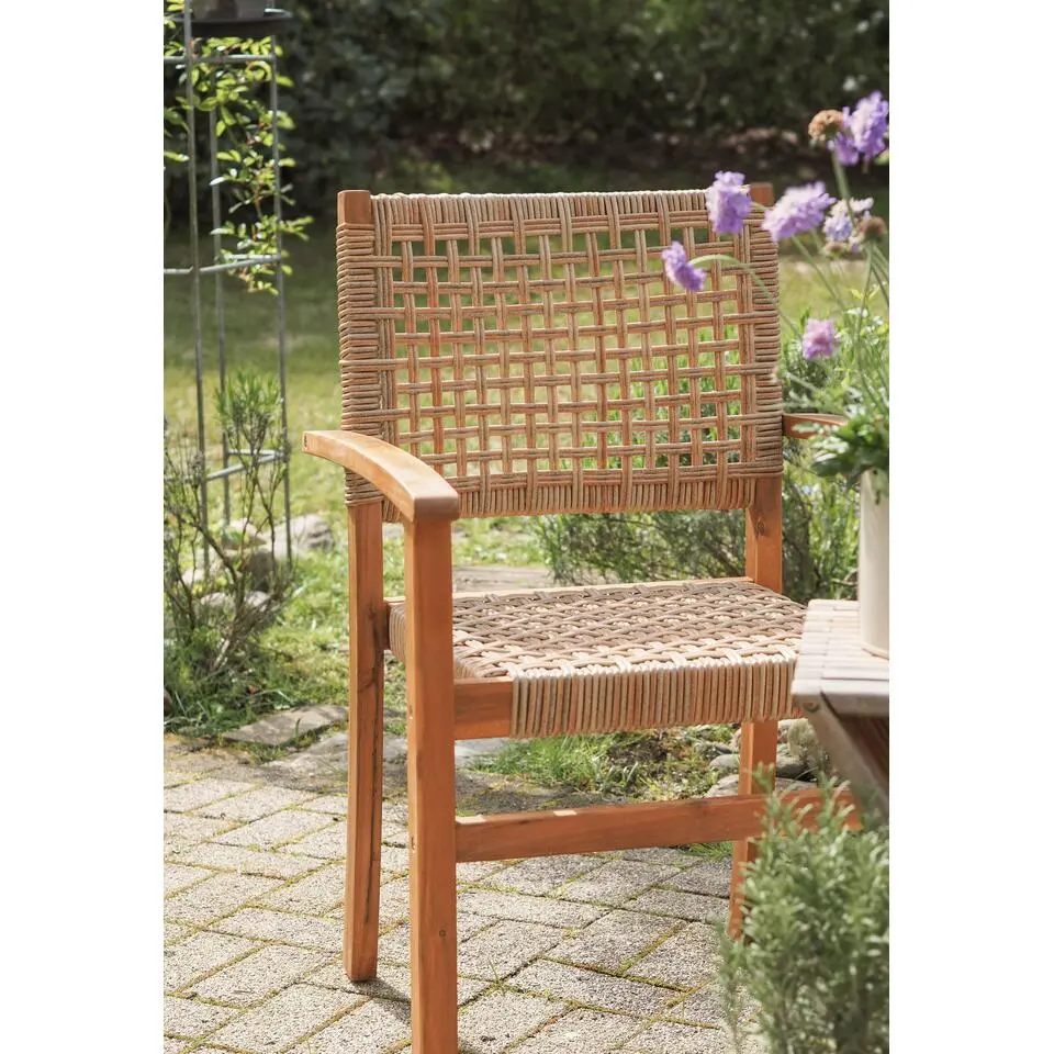Set van 2 tuinstoelen van acacia en touw