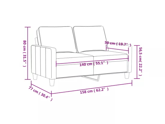 Canapé à 2 places Gris foncé 140 cm Tissu