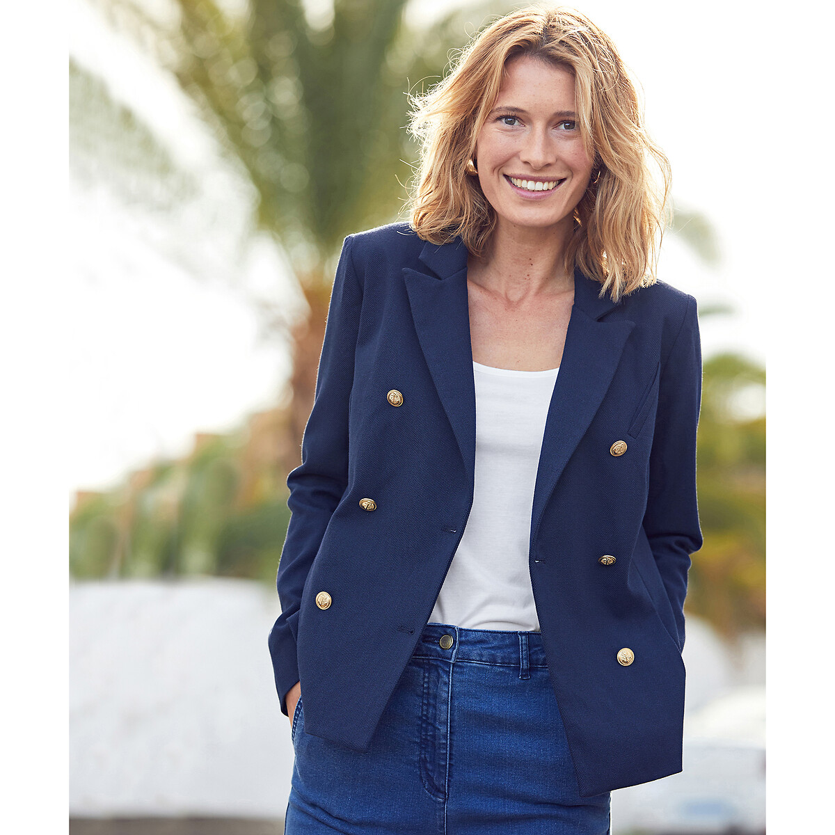 ANNE WEYBURN<br>Regata com gola redonda em algodão e modal