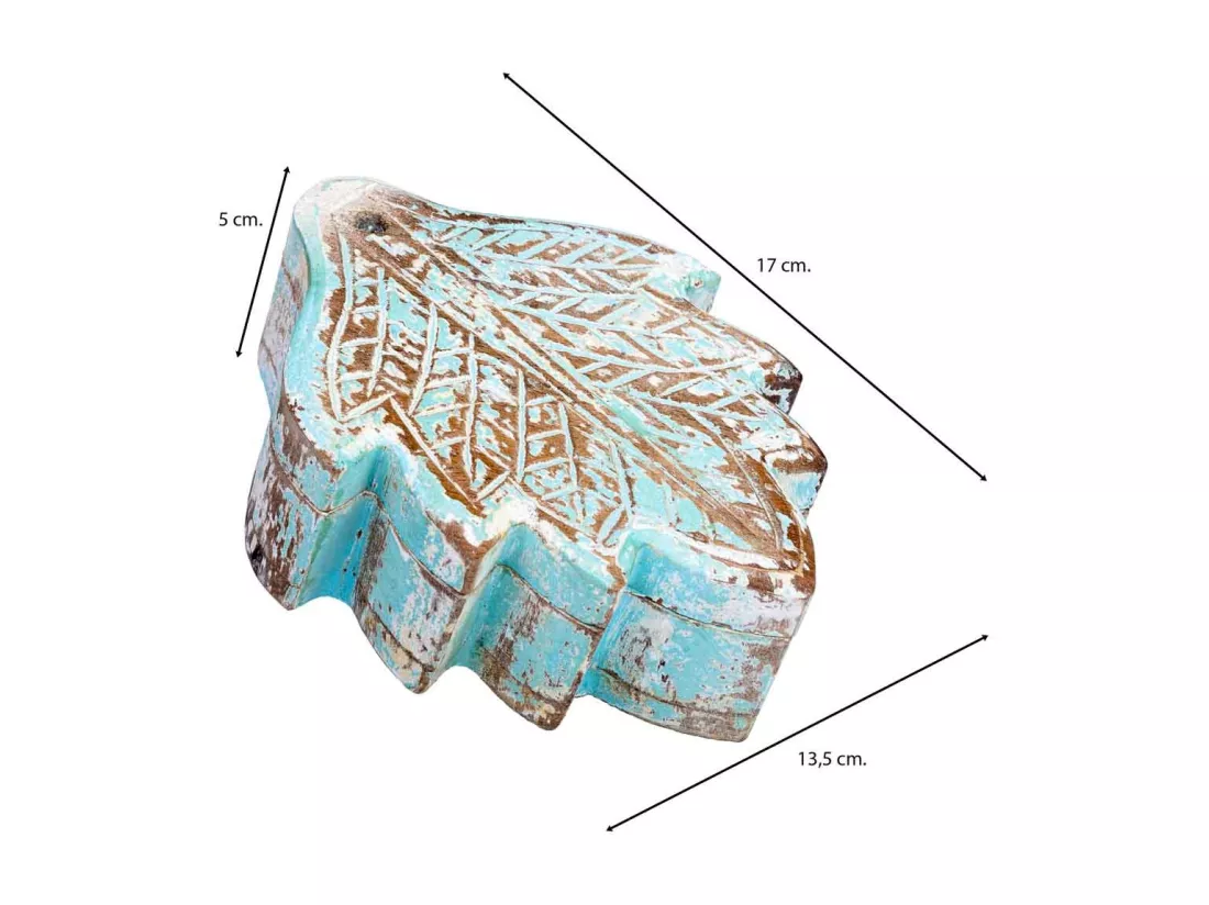 Coffret en bois sculpté avec finition artisanale bleu antique 17x13,5x5h cm