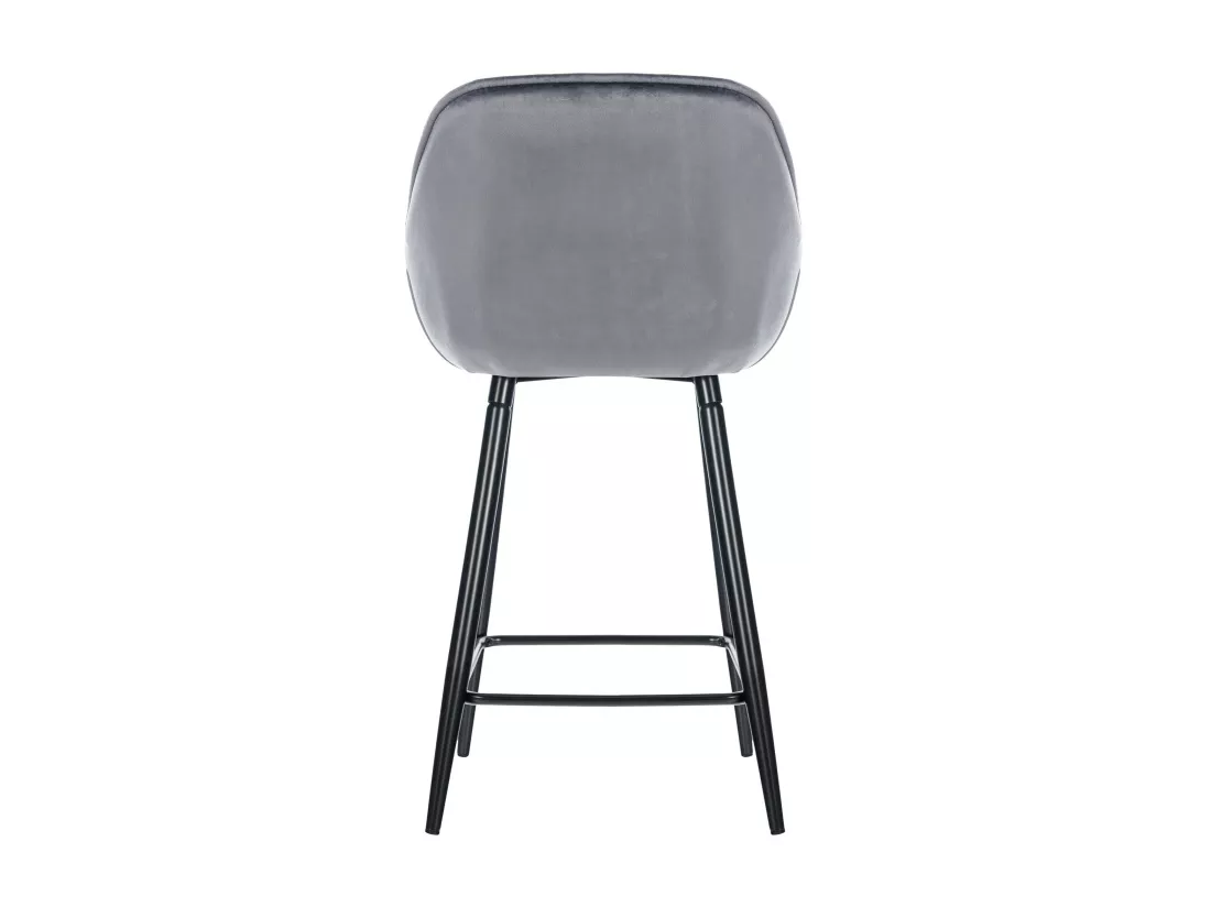 Lot de 2 Tabouret de bar - Velours & Métal noir mat - Gris foncé - Gibson