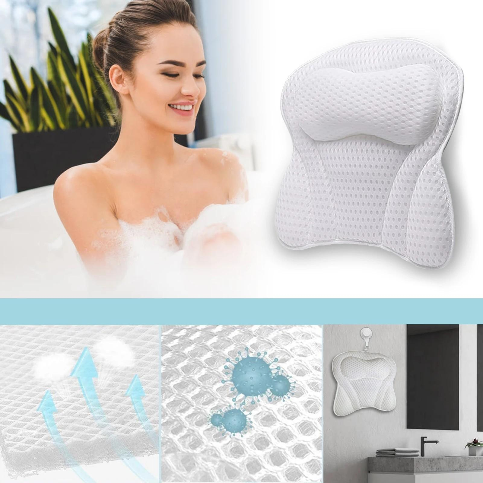 (40x40cm) Badewannen Kissen Nackenkissen Schmetterling Form AirMesh-Technologie mit 6 Saugnäpfen - Weiss