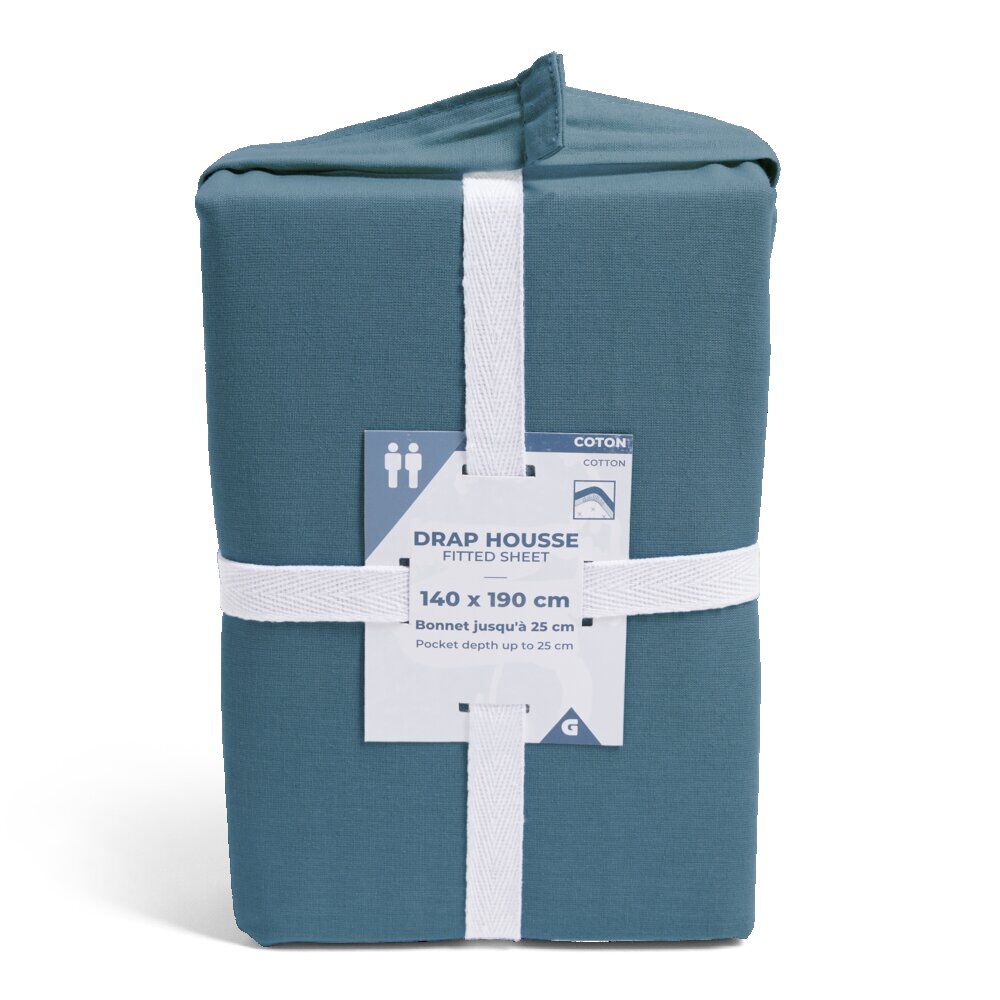 Drap housse 140x190cm 100% coton bleu marine