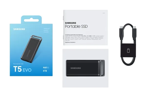 Samsung T5 Evo MU-PH4T0S - SSD - krypteret - 4 TB - ekstern (bærbar) - USB 3.2 Gen 1 (USB-C stikforbindelse) - 256-bit AES - sort