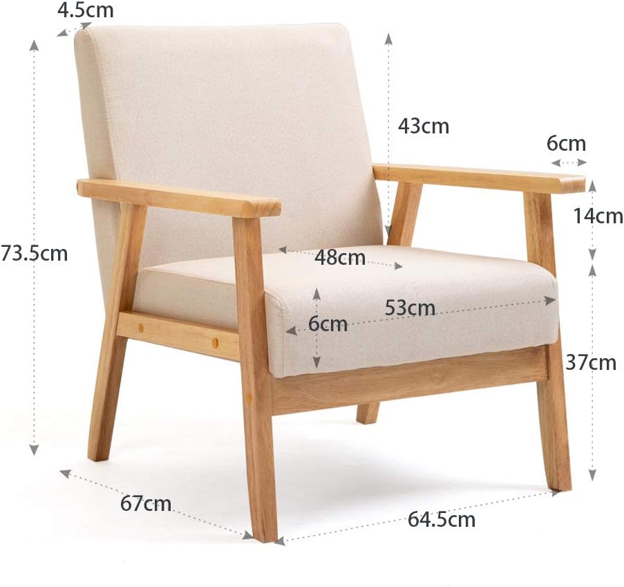 Mingone Sessel Gepolsterter Cocktailsessel Skandinavischer Stil Loungesessel Modern Einzelsofa Massivholz für Wohnzimmer Schlafzimmer Beige,64.5x67x73.5 cm