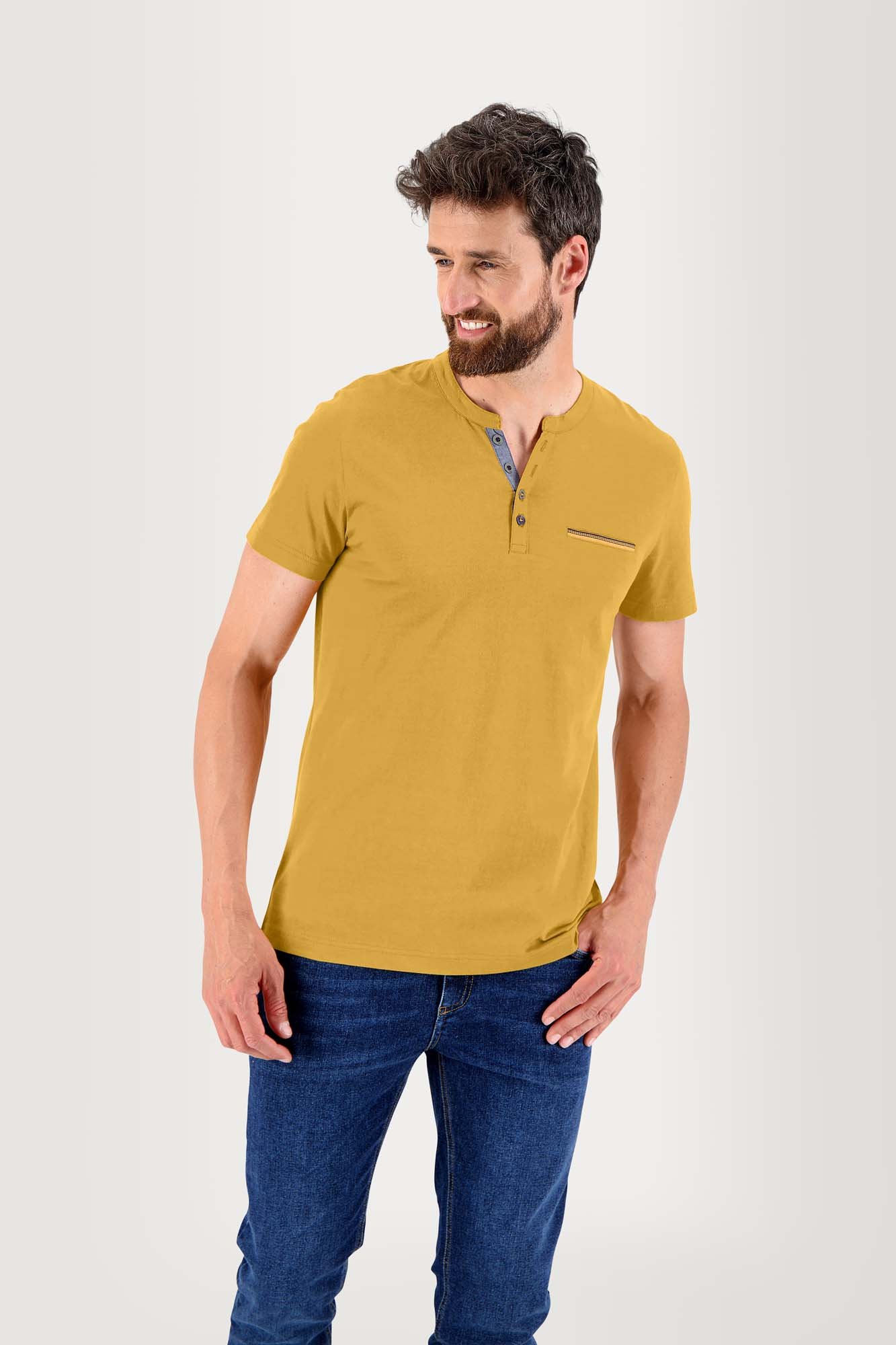 Tee Shirt Homme Col Tunisien Jaune