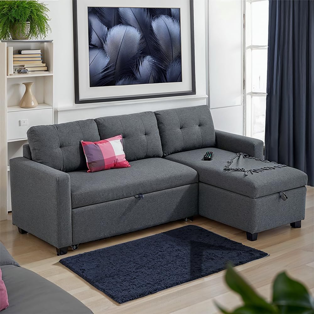 Sofa L Form Campina, Schlafsofa mit Bettkasten, Grau, 226 x 163 cm mit Schlaffunktion