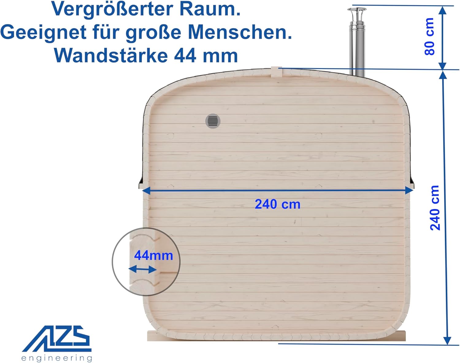 2QL Fasssauna Gartensaunas Garten Outdoor Sauna aus Fichtenholz – Verschiedene Größen (4–6 Personen) – mit Holzofen ETNA