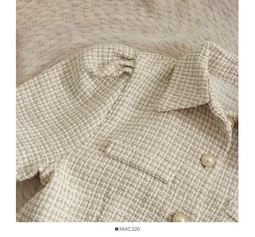 Lemongrass - Tweed crop top met pofmouwen