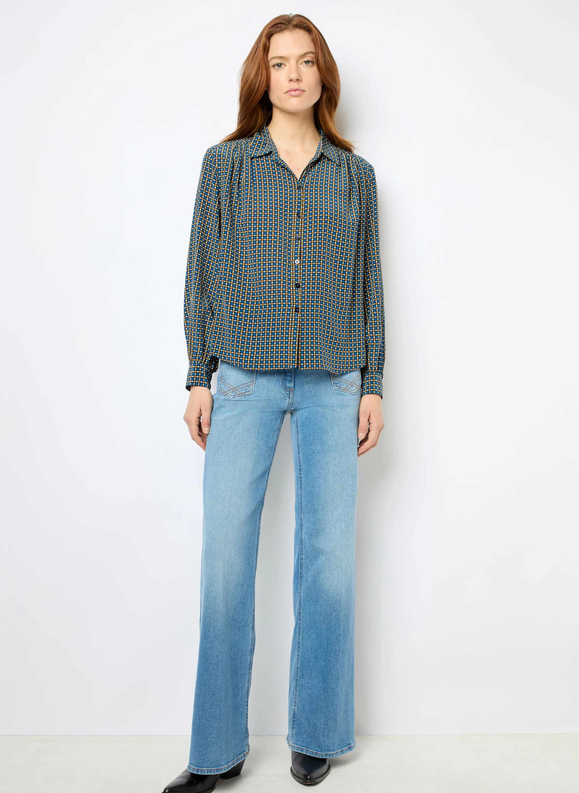 BASTIA - Chemise ample col classique en soie imprimée | Bleu