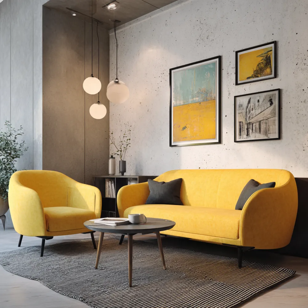 Sofa-Set Stoff 200x85x75 cm - Gelb - Modernes Design