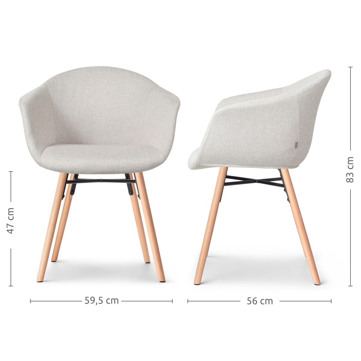 Eetkamerstoel Nena-Otis houten onderstel beige