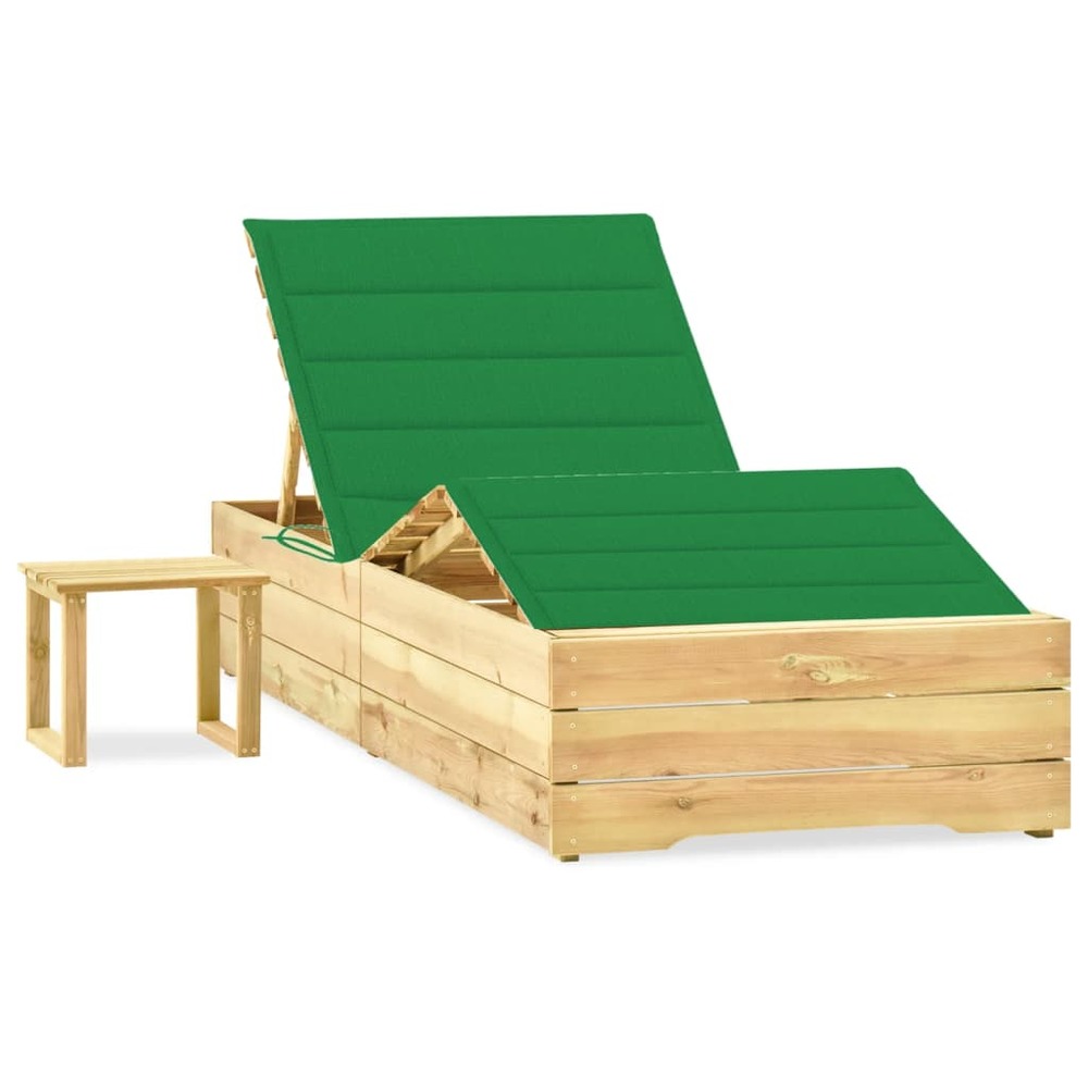 Transat chaise longue bain de soleil lit de jardin terrasse meuble d'extérieur avec table et coussin pin imprégné