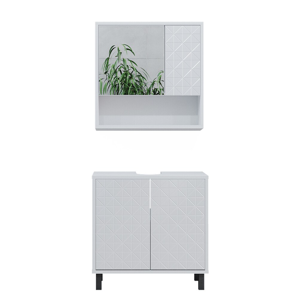 Vicco Badmöbel-Set Agasta weiß, Badezimmerschränke 3D Optik
