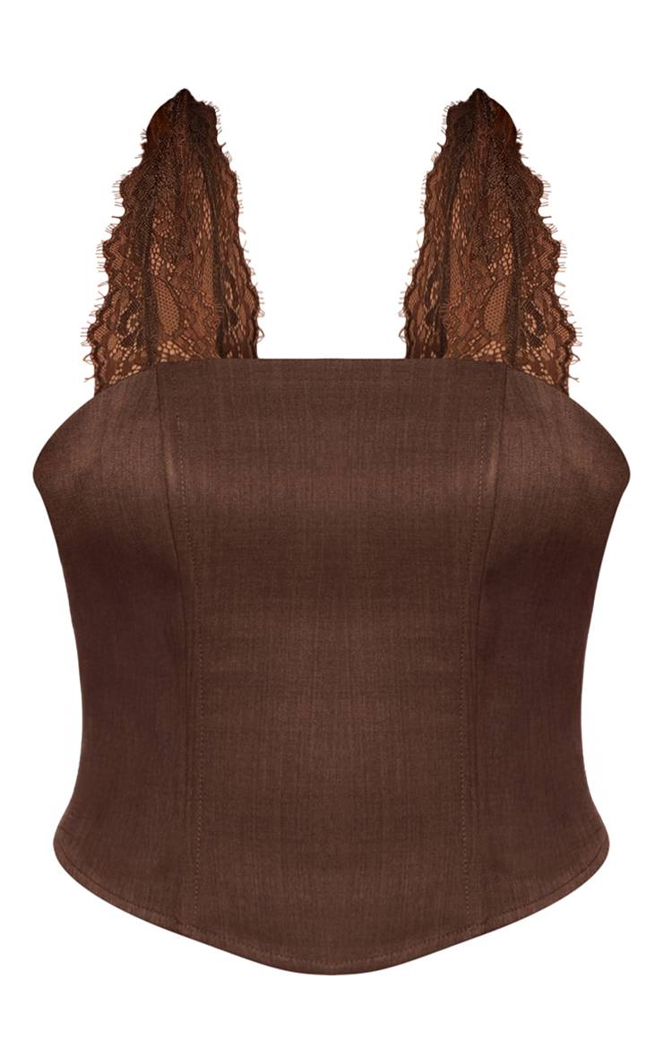 Chocolat Top Corset Dos Nu À Détails De Dentelle Tissée