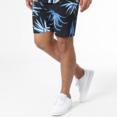 Ensemble Chemise Manches Courtes Et Short Jogging Floral Noir Bleu