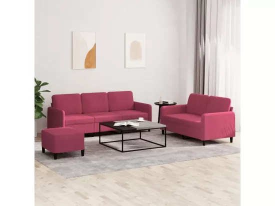 Ensemble de canapés 3 pcs rouge bordeaux velours