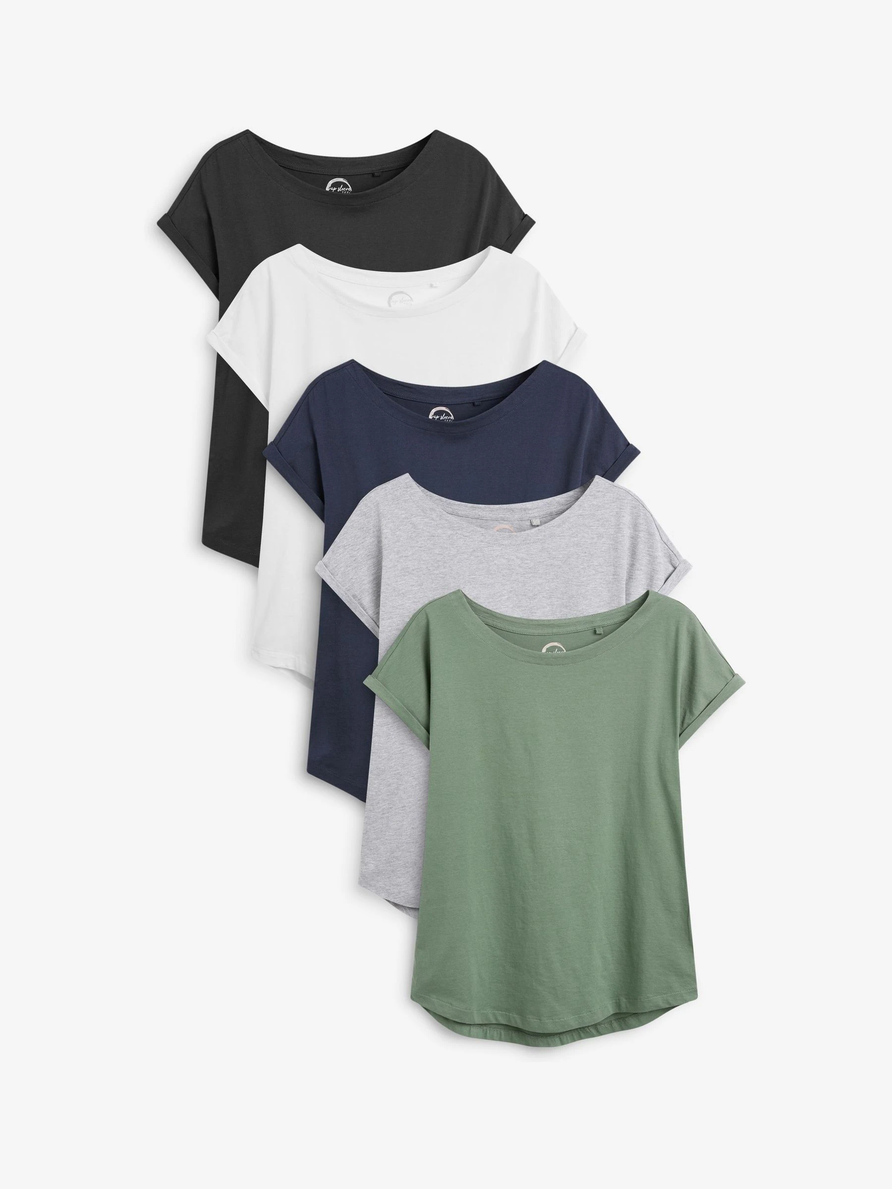 Grijs/wit/zwart/marineblauw/kakigroen - Set van 5 T-shirts met kapmouwtjes
