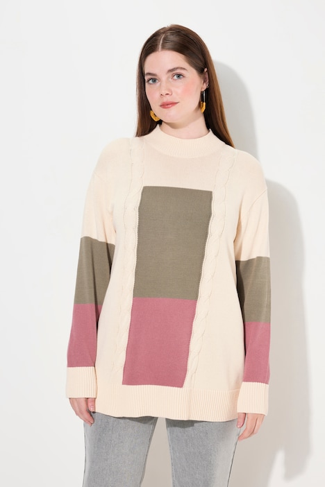 Pullover, Colorblocking, Stehkragen, Langarm, Biobaumwolle