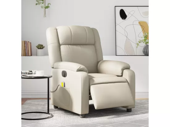 Fauteuil massant inclinable électrique crème similicuir