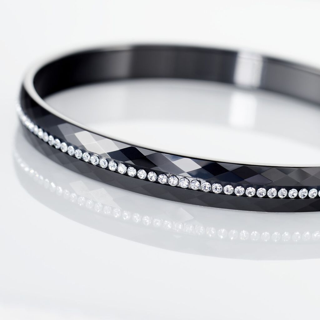 Bracelet Jonc Lola Cera Ceramique Noir Strass Et Céramique