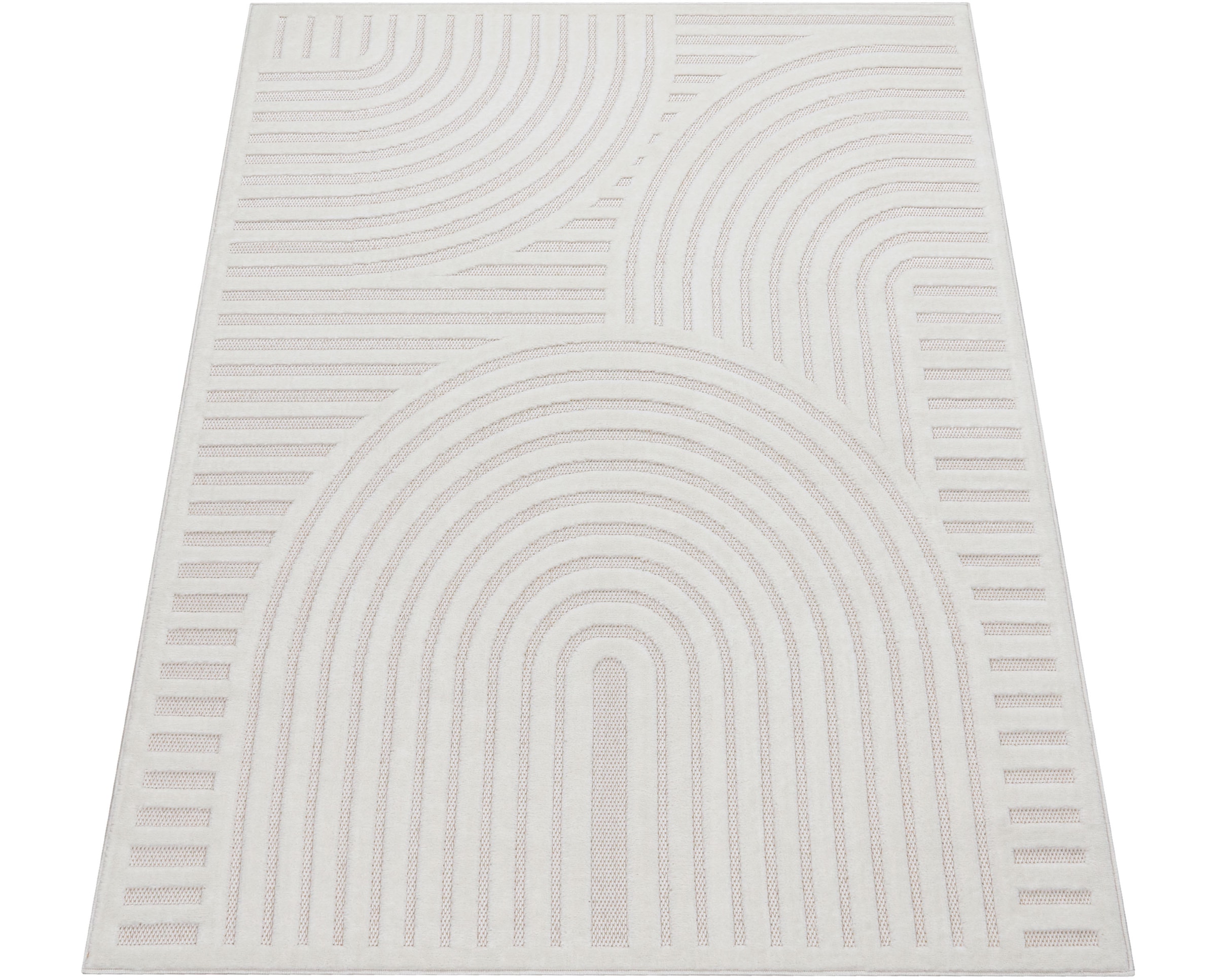 Paco Home Teppich »Livorno 674« rechteckig 14 mm Höhe Uni Farben, moderner Hoch-Tief-Effekt, Scandi-Look, Outdoor geeignet