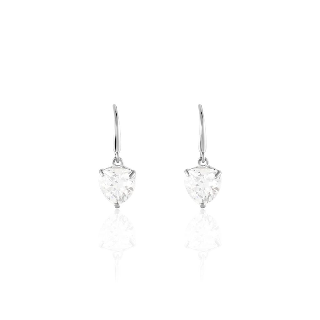 Boucles D'oreilles Pendantes Bo Coeur Pm Or Blanc Oxyde De Zirconium