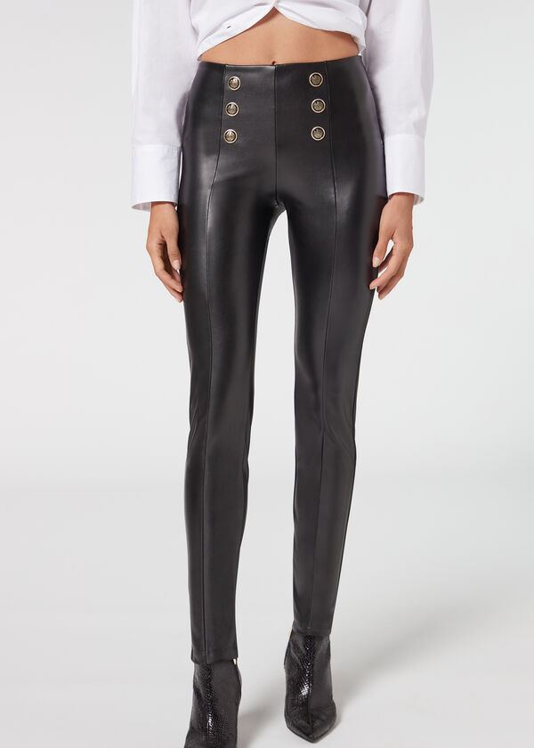 Calça legging skinny estilo marinheiro com efeito de casaco e botões.