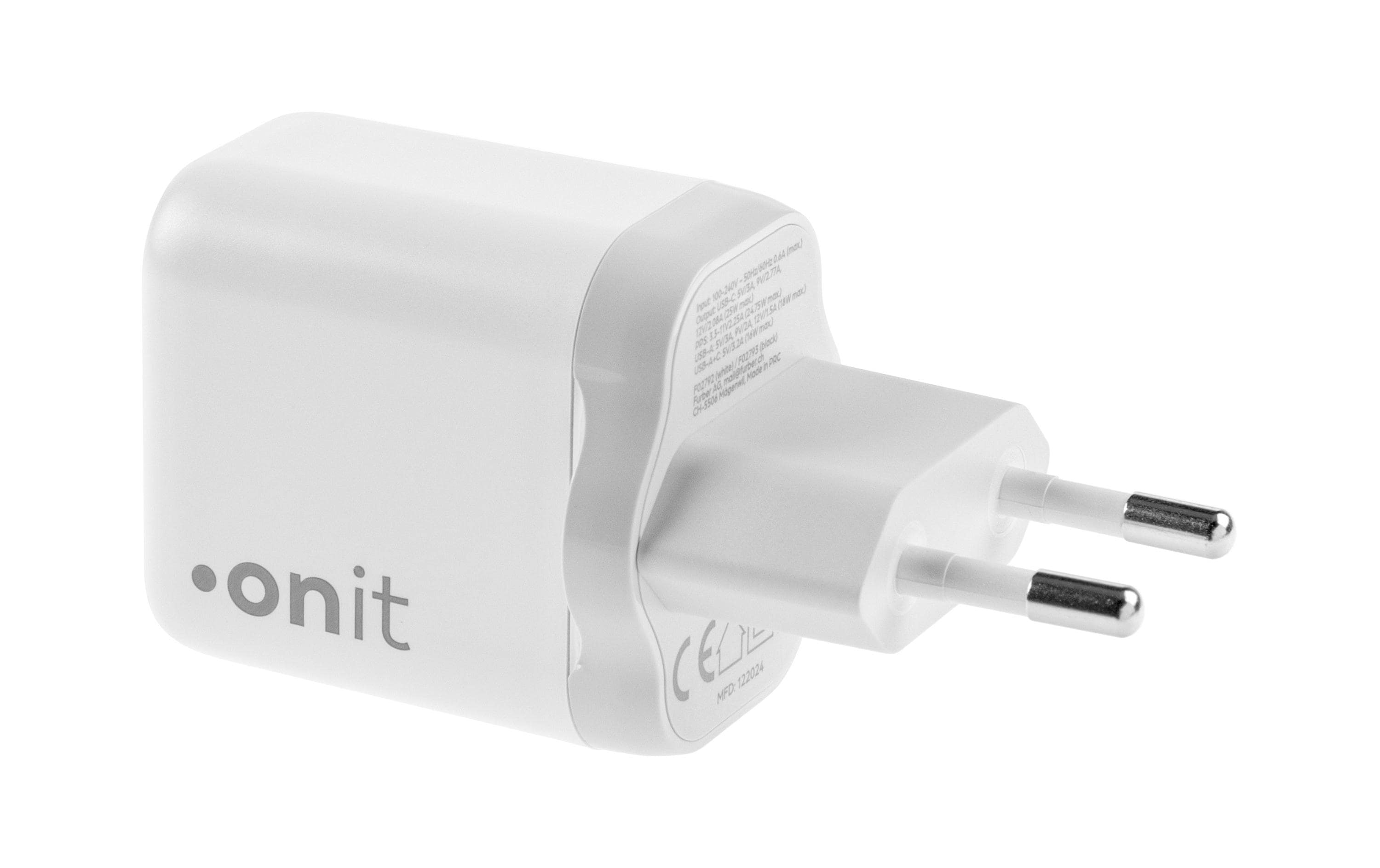 USB-Wandladegerät Dual 1C1A 25 W GaN WeissLadeadapter mit einem USB-C- und einem USB-A-Port