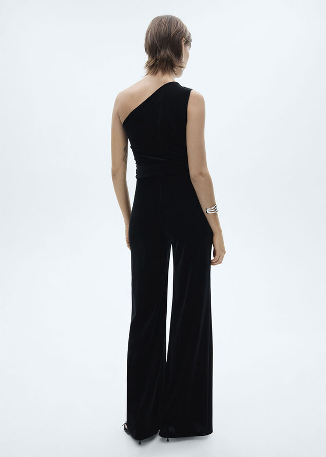 MANGO Asymmetric velvet jumpsuit Black