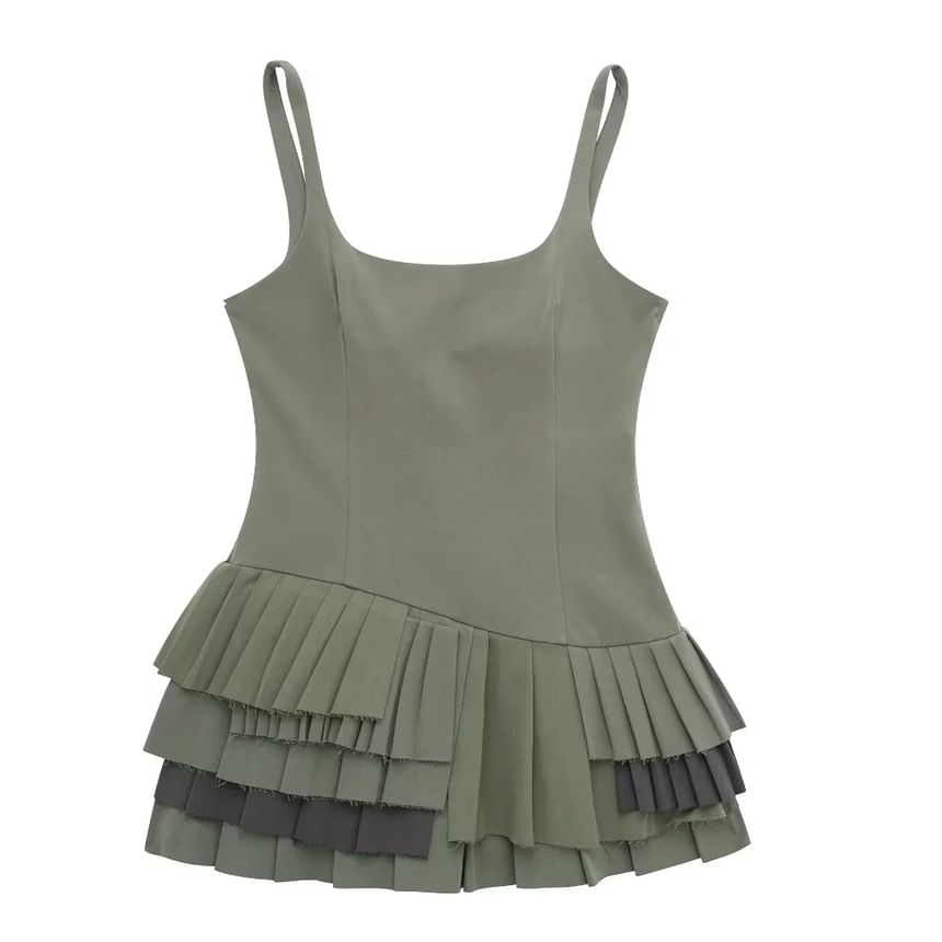 Omelia - A-lijn mini-jurk met spaghettibandjes en asymmetrisch plooipaneel