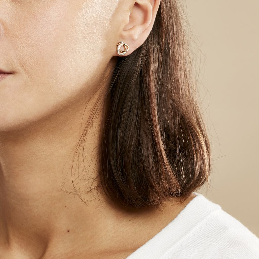 Boucles D'oreilles Puces Henia Plaqué Or Jaune Oxyde De Zirconium