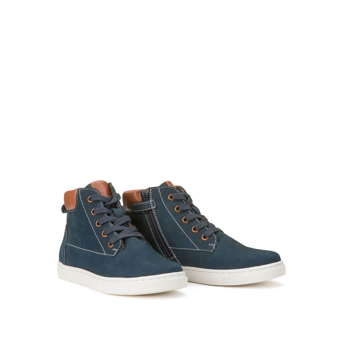 COLEÇÃO LA REDOUTE<br>Botas de tornozelo em couro com zíper e cadarços
