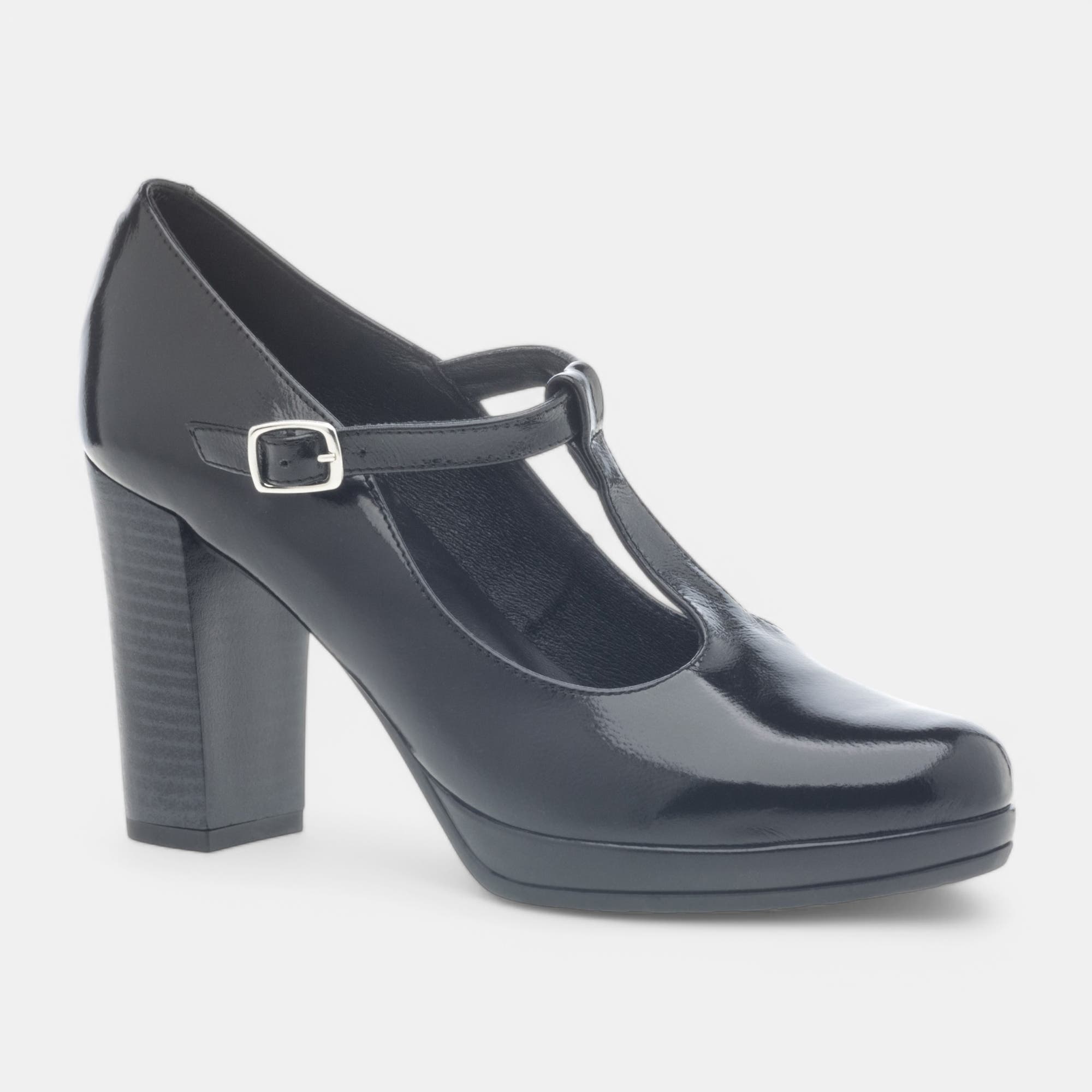 Babies à talon Femme en cuir noir vernis