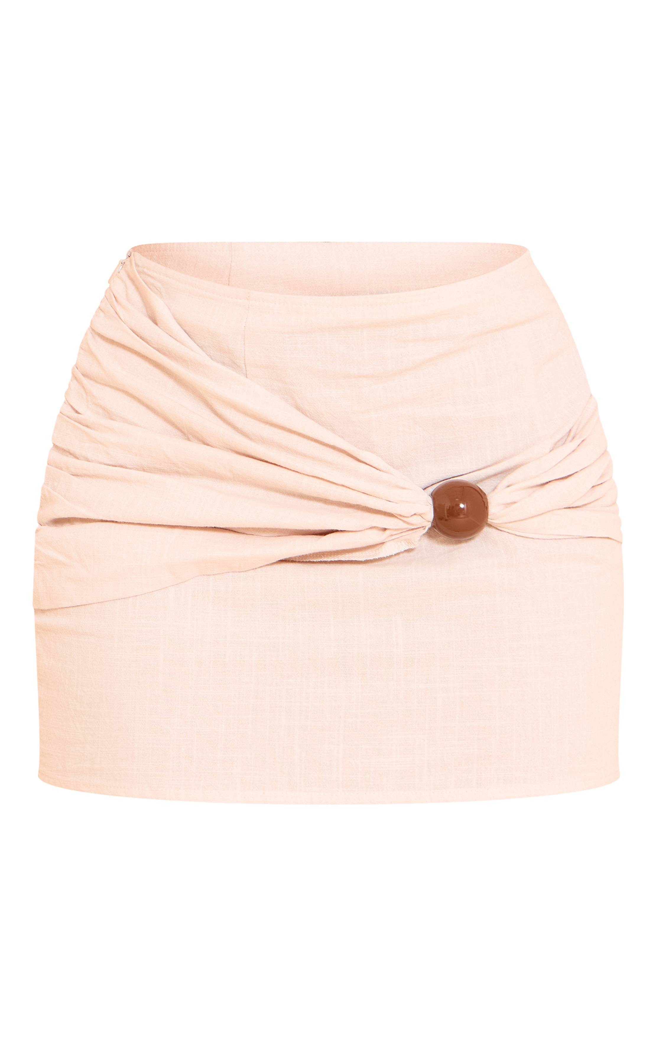 Gris Pierre Ensemble Jupe Mini En Lin Avec Détail Torsadé Et Perle Shape