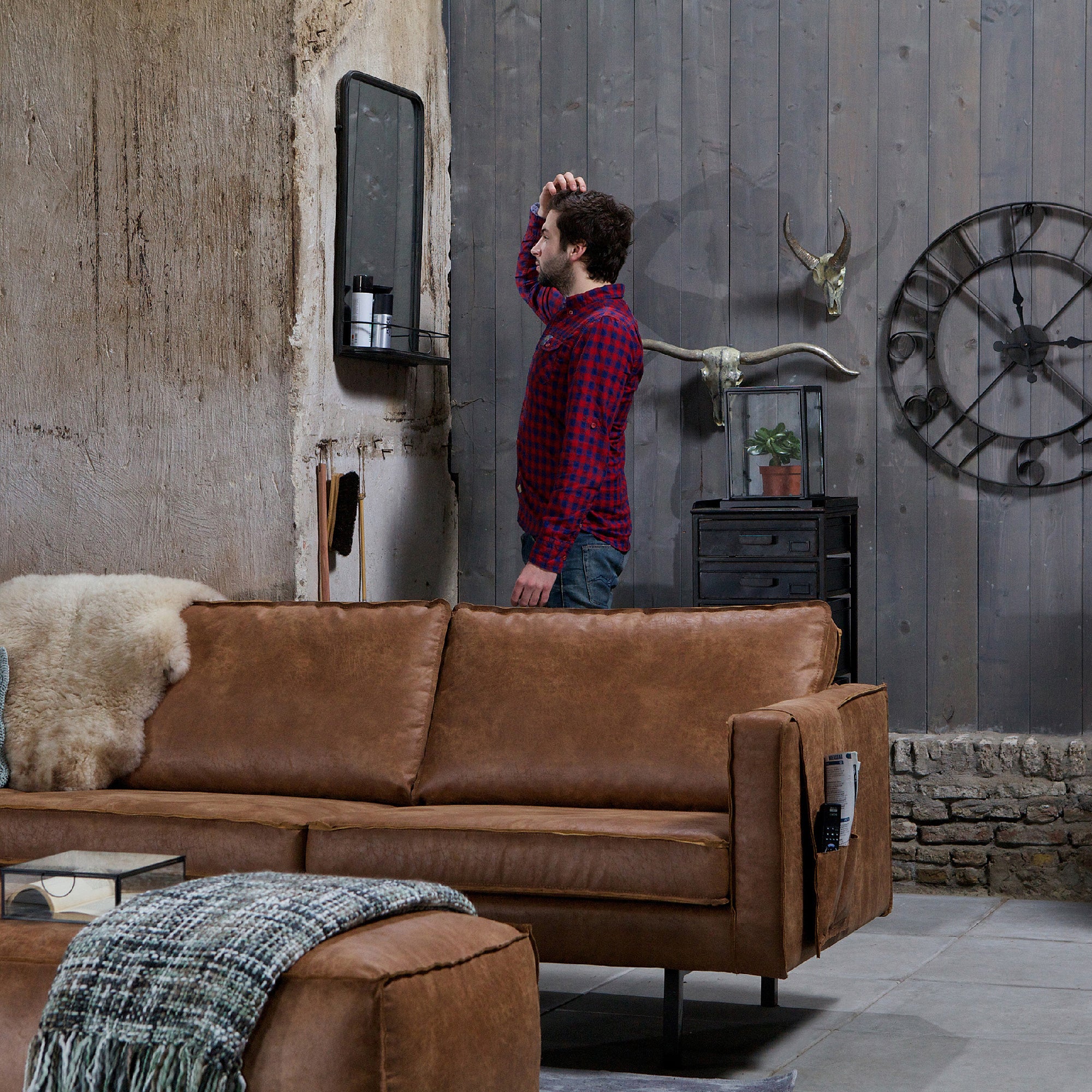 WOOOD Rodeo 3-zitsbank - Eco-leder -  Cognac