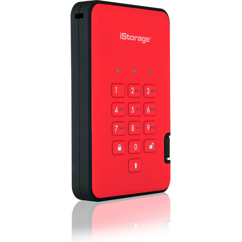 iStorage diskAshur2 256-bit 512GB USB 3.2 secure encrypted solid-state drive - Red IS-DA2-256-SSD-512-R